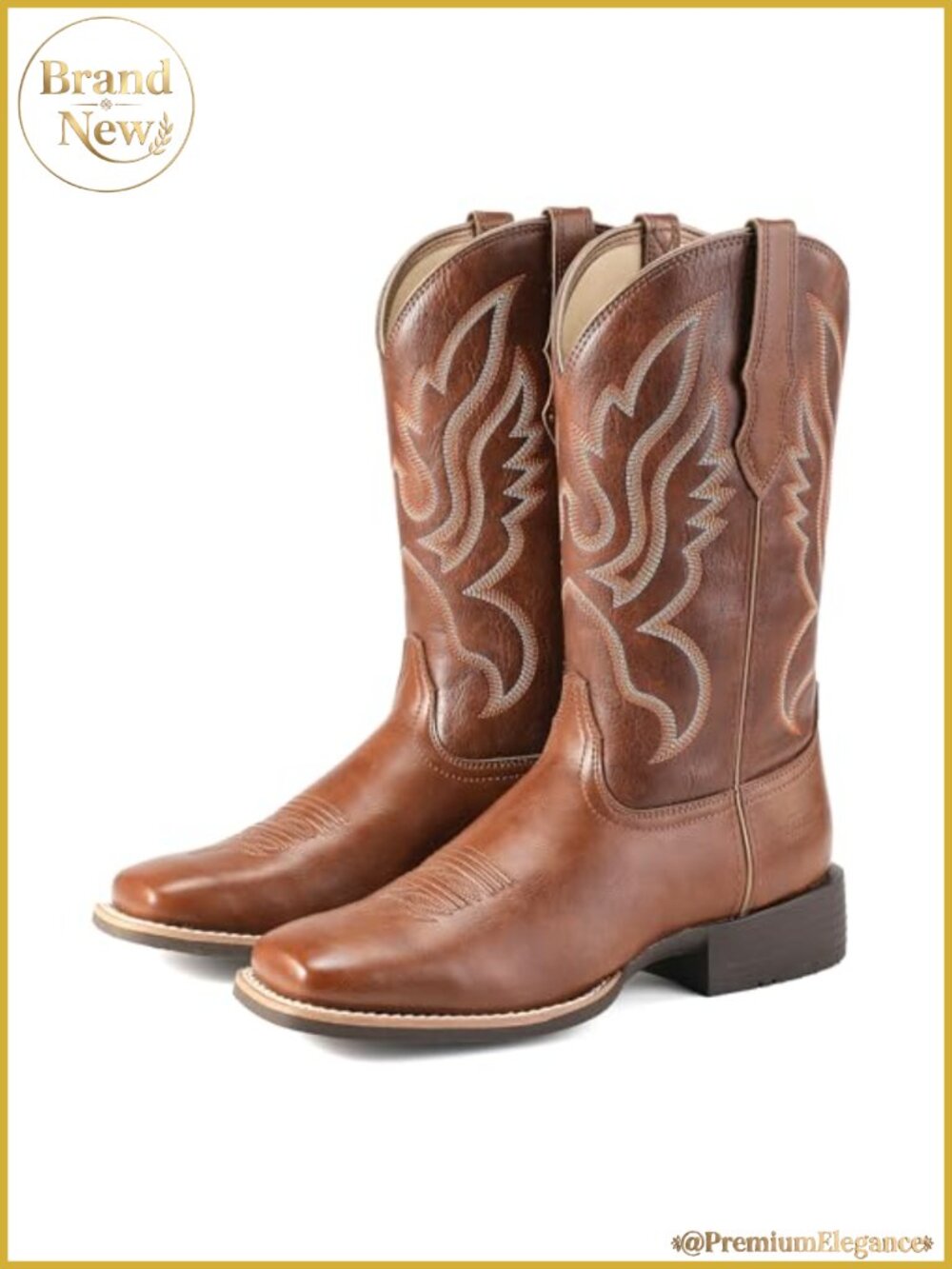 Women's Western Cowboy Boots Square Toe Mid Calf Pull On Retro Embroidery Low
